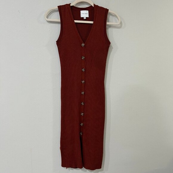 Pink Rose Burgundy Maroon Red Midi Button Down Sleeveless Dress Women's Medium - Picture 1 of 4